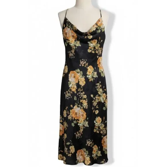 NWT Lulus Dress Black Floral Petal Prowess Lace-Up Slip Fairycore Whimsigoth S - Picture 1 of 10